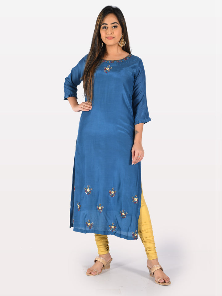 Neerus Blue Embellished Straight Kurta