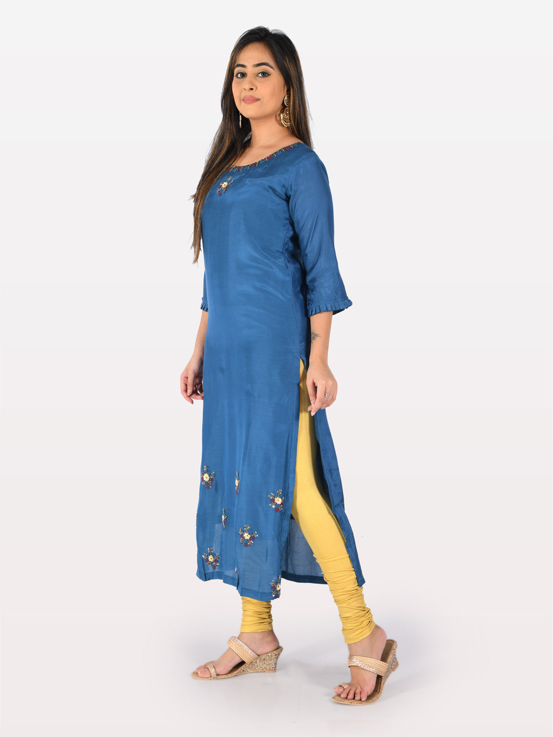 Neerus Blue Embellished Straight Kurta