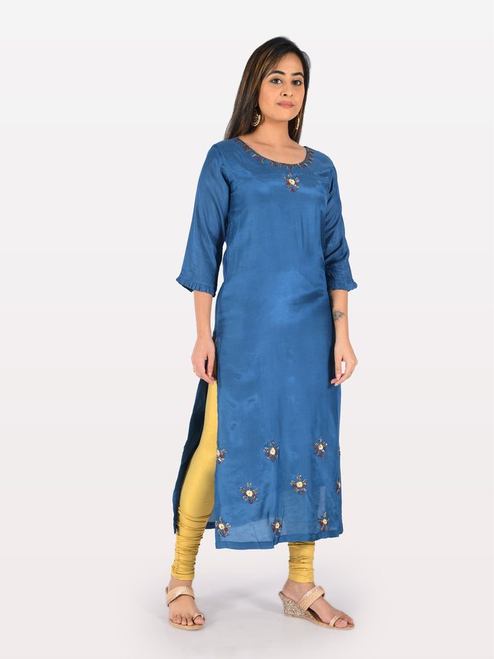 Neerus Blue Embellished Straight Kurta