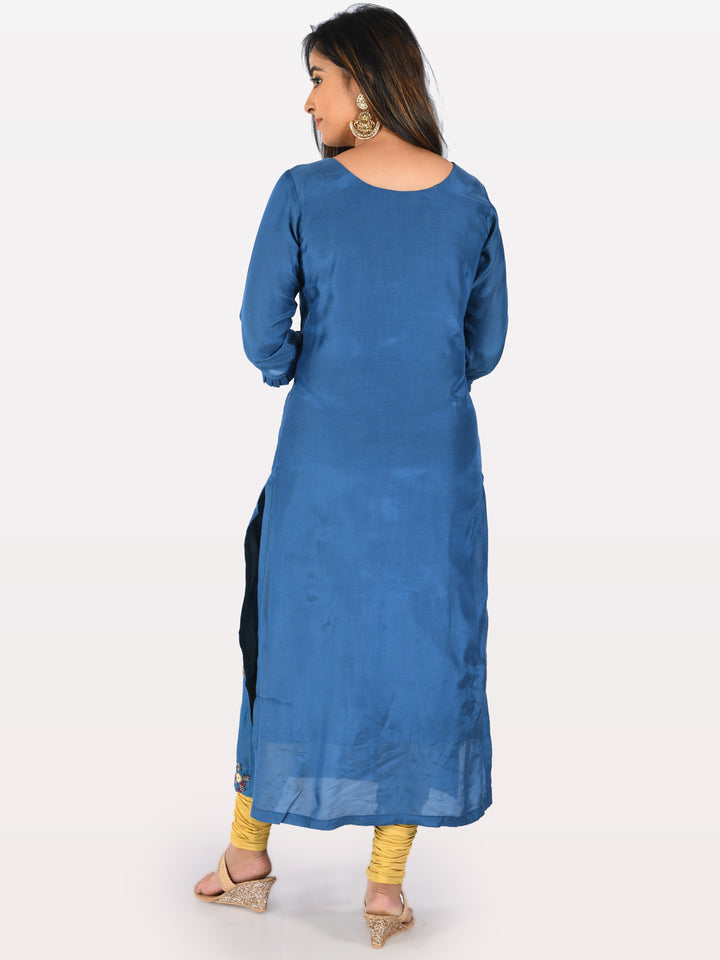 Neerus Blue Embellished Straight Kurta