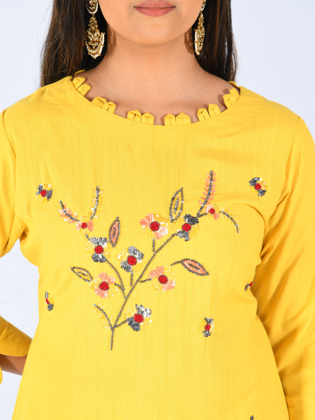 Neerus Yellow Embellished Straight Kurta