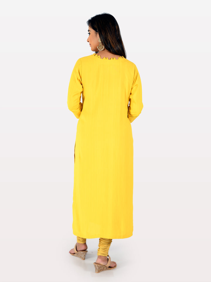 Neerus Yellow Embellished Straight Kurta