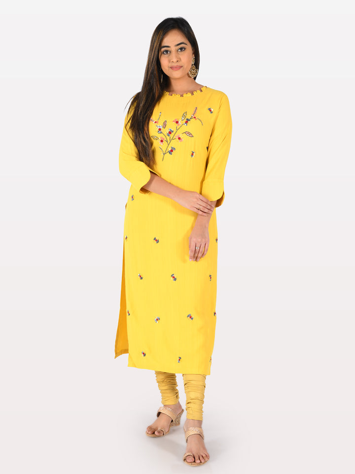 Neerus Yellow Embellished Straight Kurta