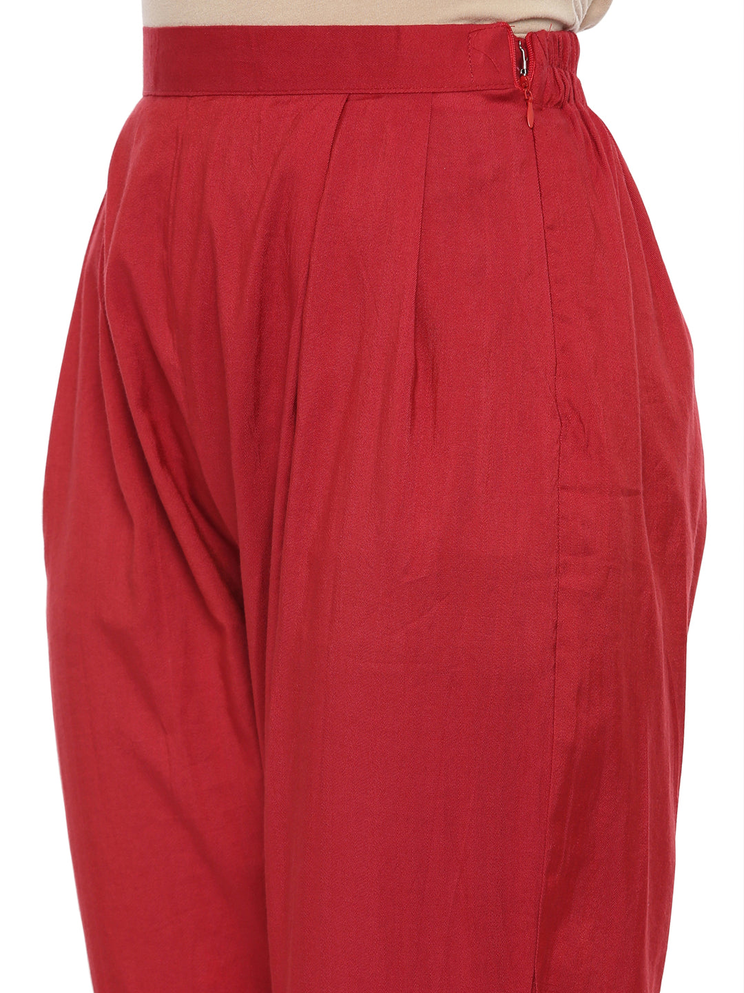 Neerus Red Embroidered Kurta With Pant & Dupatta