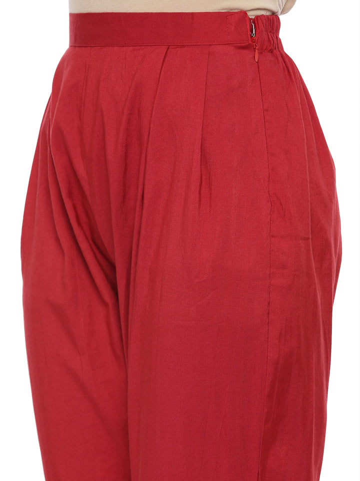 Neerus Red Embroidered Kurta With Pant & Dupatta