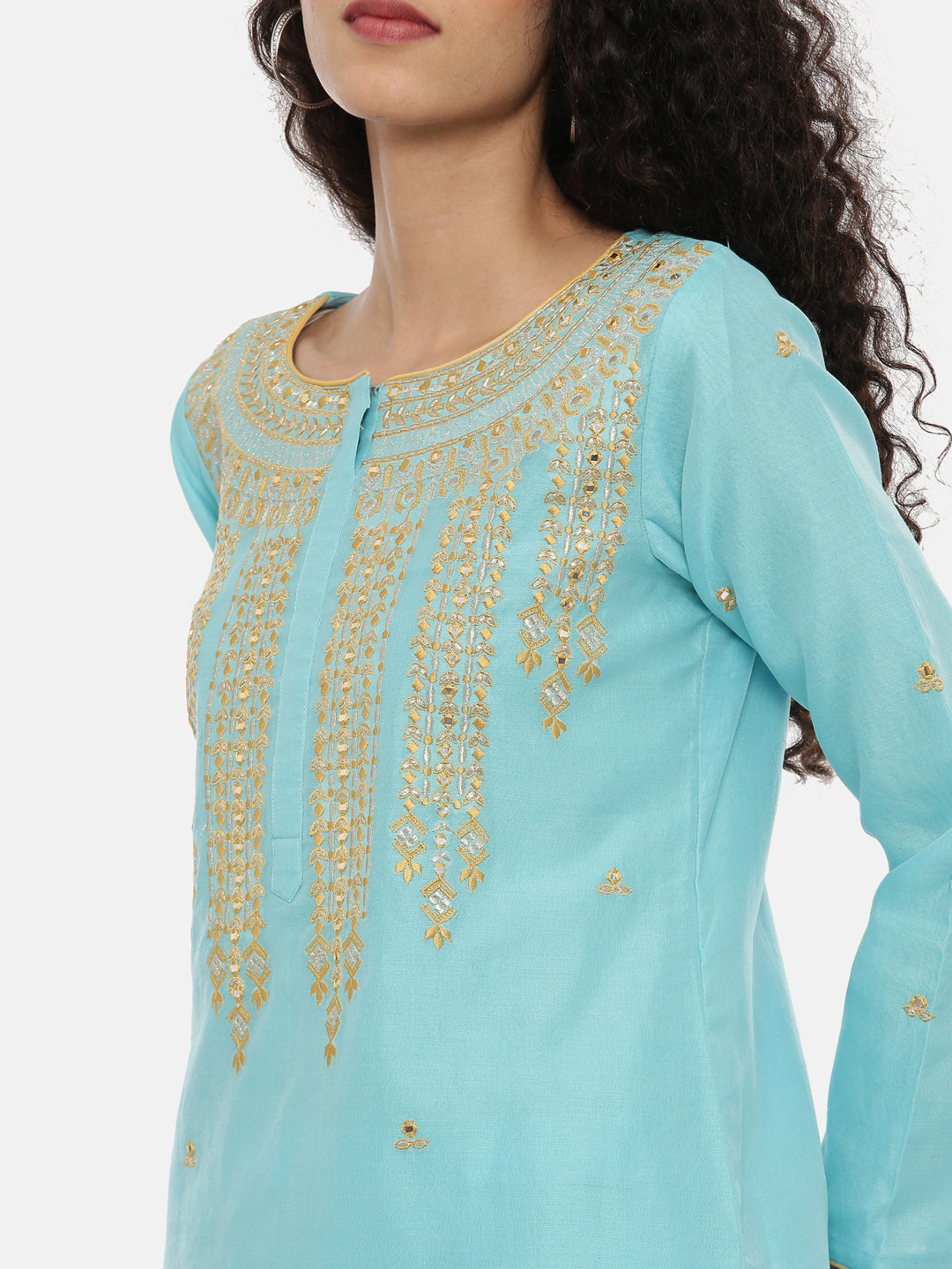 Neeru's Blue Embroidered Kurta With Pant & Dupatta