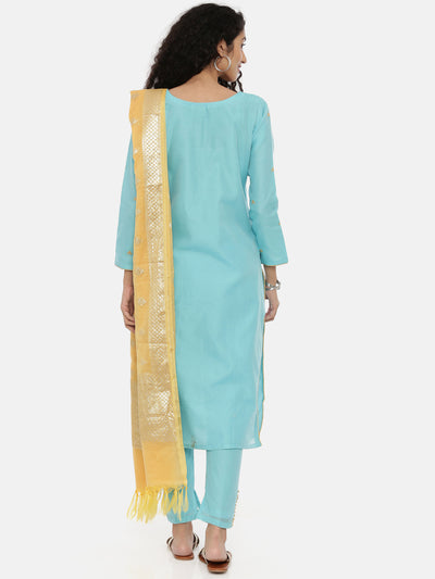 Neeru's Blue Embroidered Kurta With Pant & Dupatta