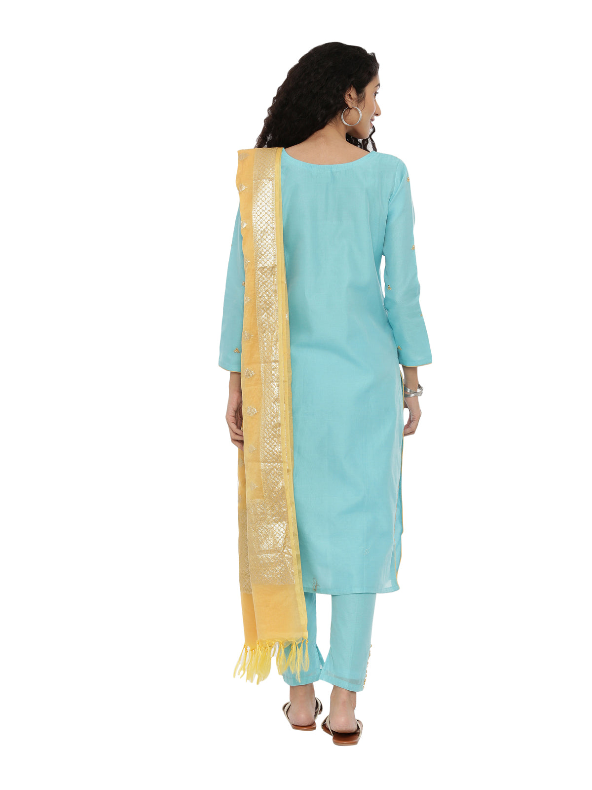 Neeru's Blue Embroidered Kurta With Pant & Dupatta