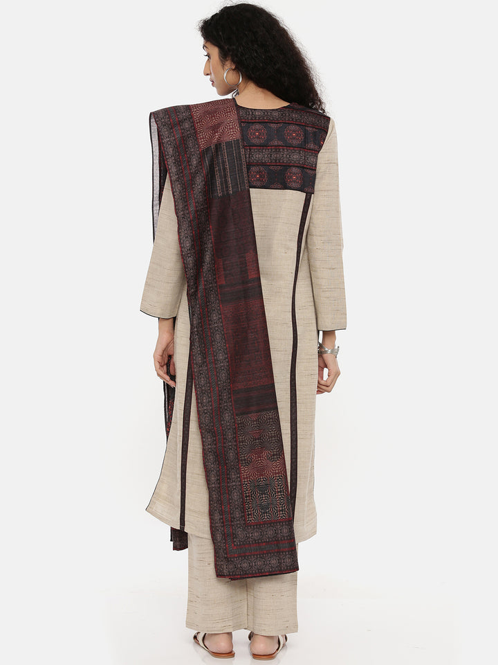 Neerus Beige Color Chanderi Fabric Full Sleeves Suit-Pant