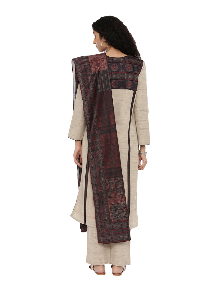 Neerus Beige Color Chanderi Fabric Full Sleeves Suit-Pant