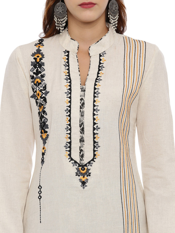 Neerus Off White Embroidered Kurta With Palazzo & Dupatta