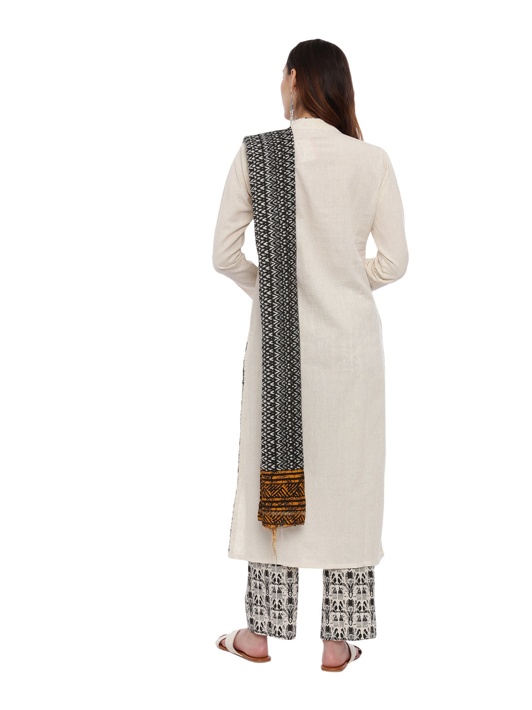 Neerus Off White Embroidered Kurta With Palazzo & Dupatta