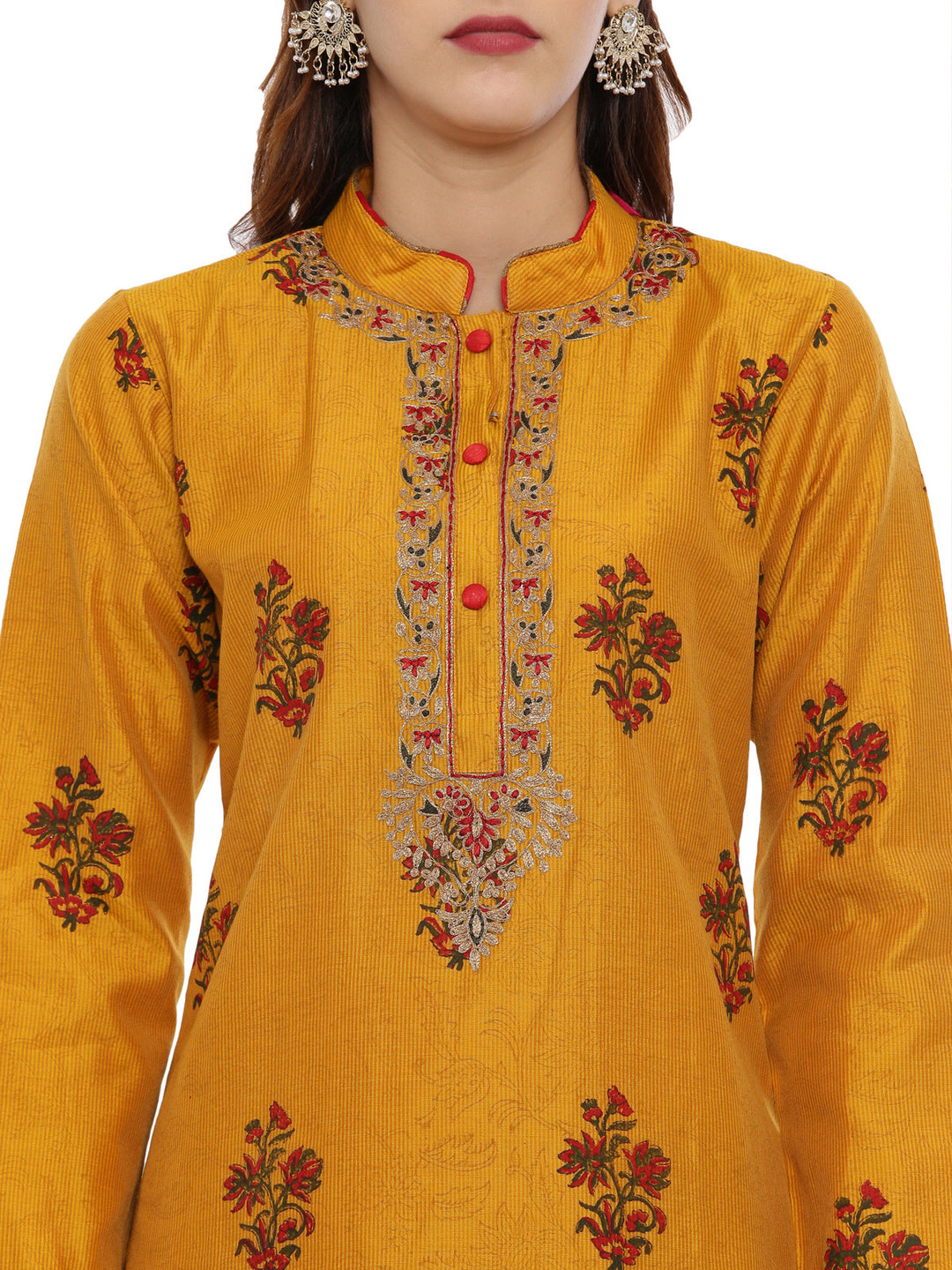 Neerus Yellow printed kurta set with pant and dupatta - back view