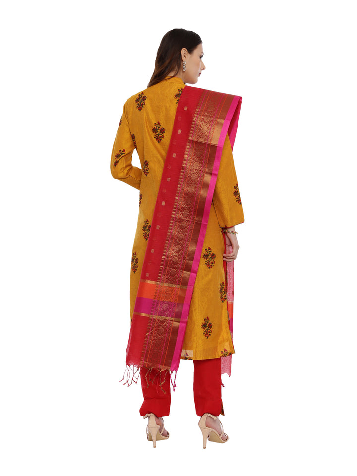 Neerus Yellow printed kurta set with pant and dupatta - detail view 1