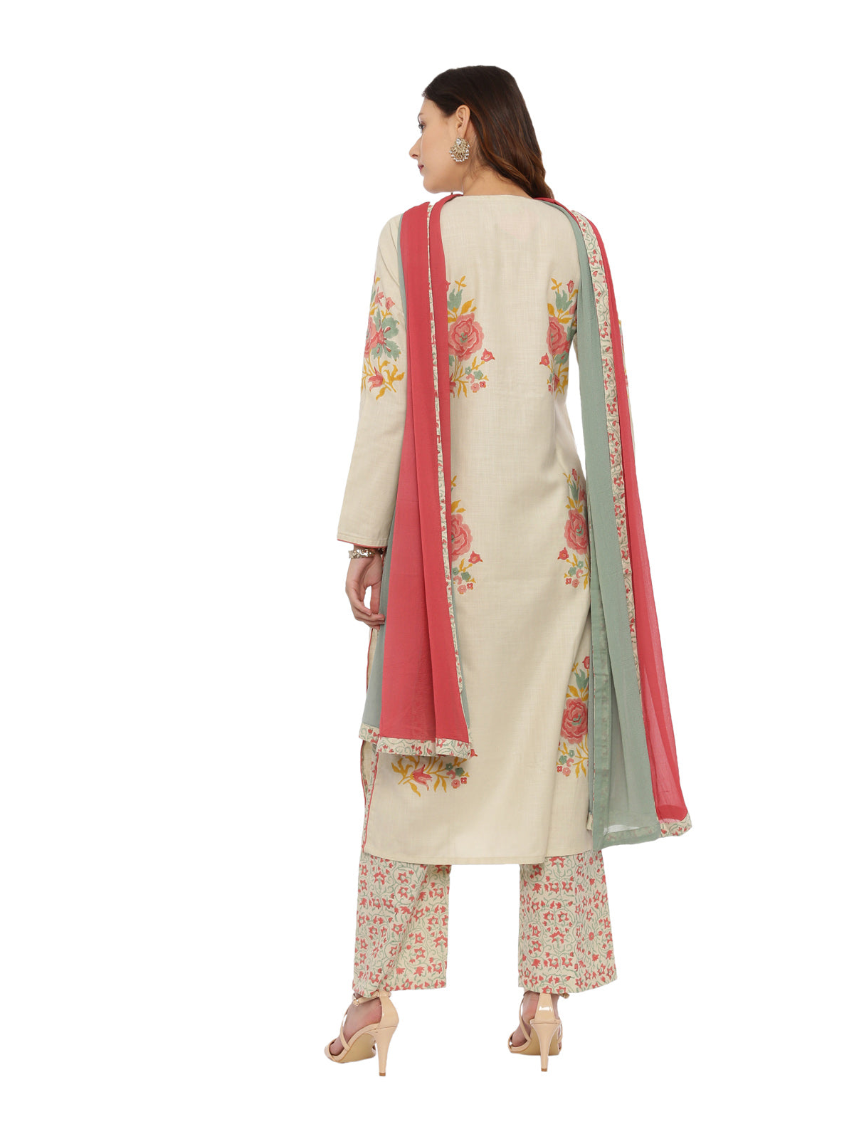 Neeru's Beige Color Handloom Fabric Full Sleeves Suit-Pant