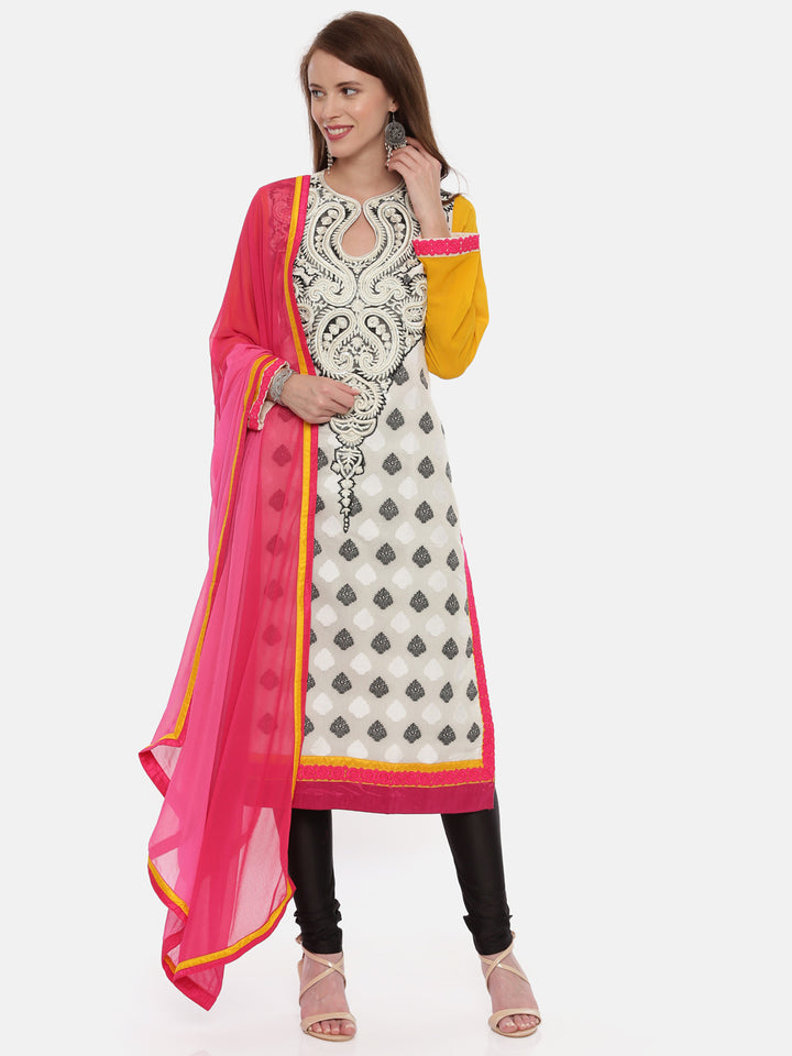 Neerus Multicolor Embroidered Kurta With Churidar & Dupatta