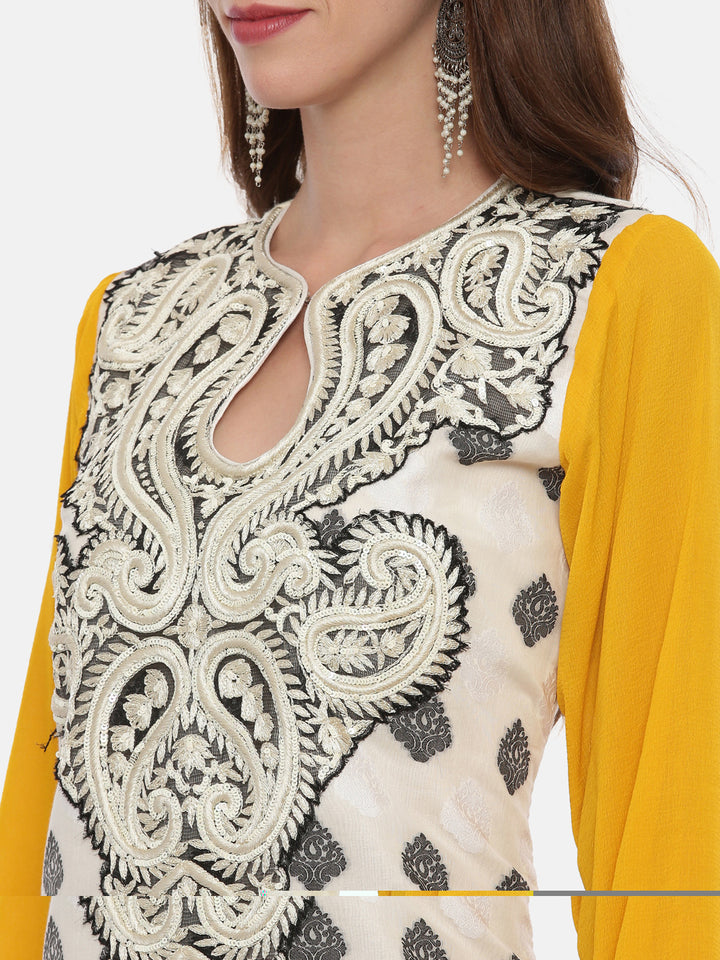 Neerus Multicolor Embroidered Kurta With Churidar & Dupatta