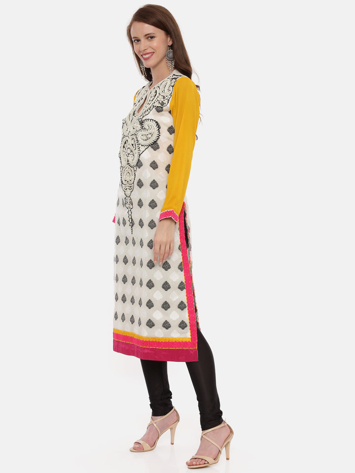 Neerus Multicolor Embroidered Kurta With Churidar & Dupatta