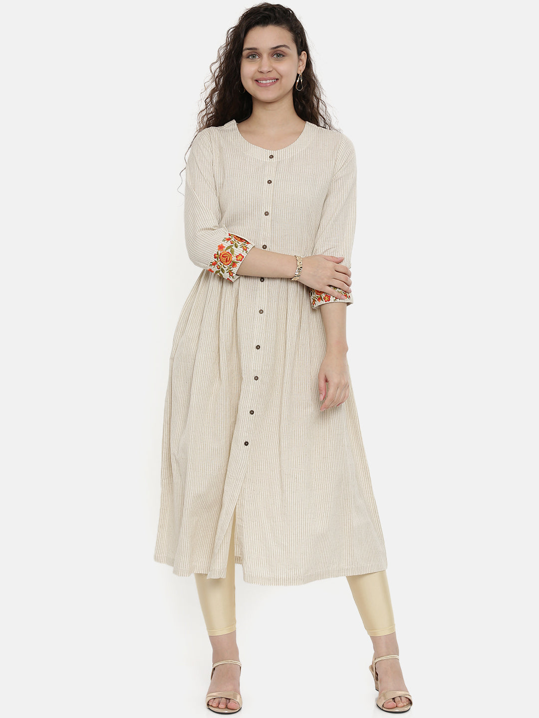 Neeru's Ivory Striped A Line Kurta
