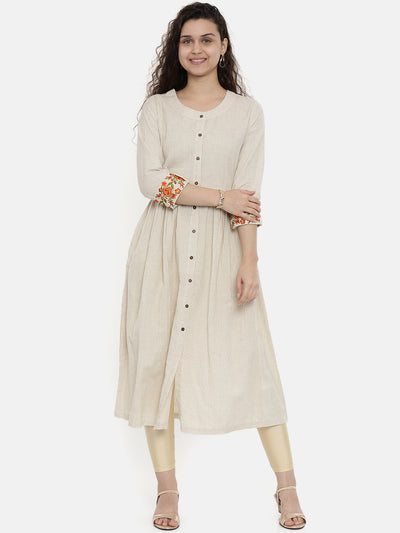 Neeru's Ivory Striped A Line Kurta