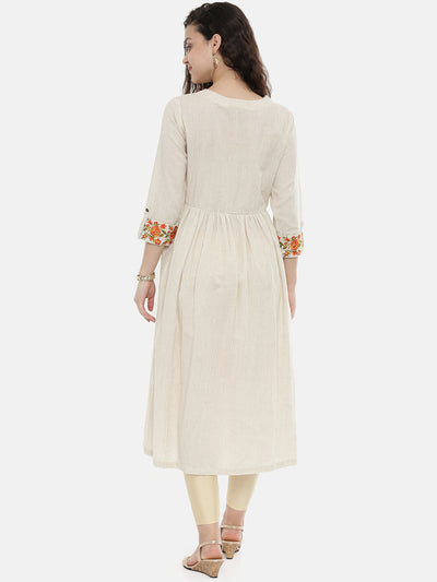 Neeru's Ivory Striped A Line Kurta