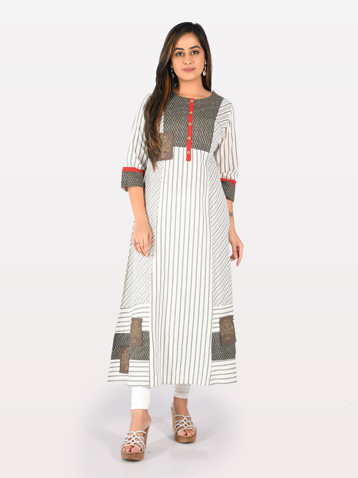 Neerus Grey Striped A Line Kurta