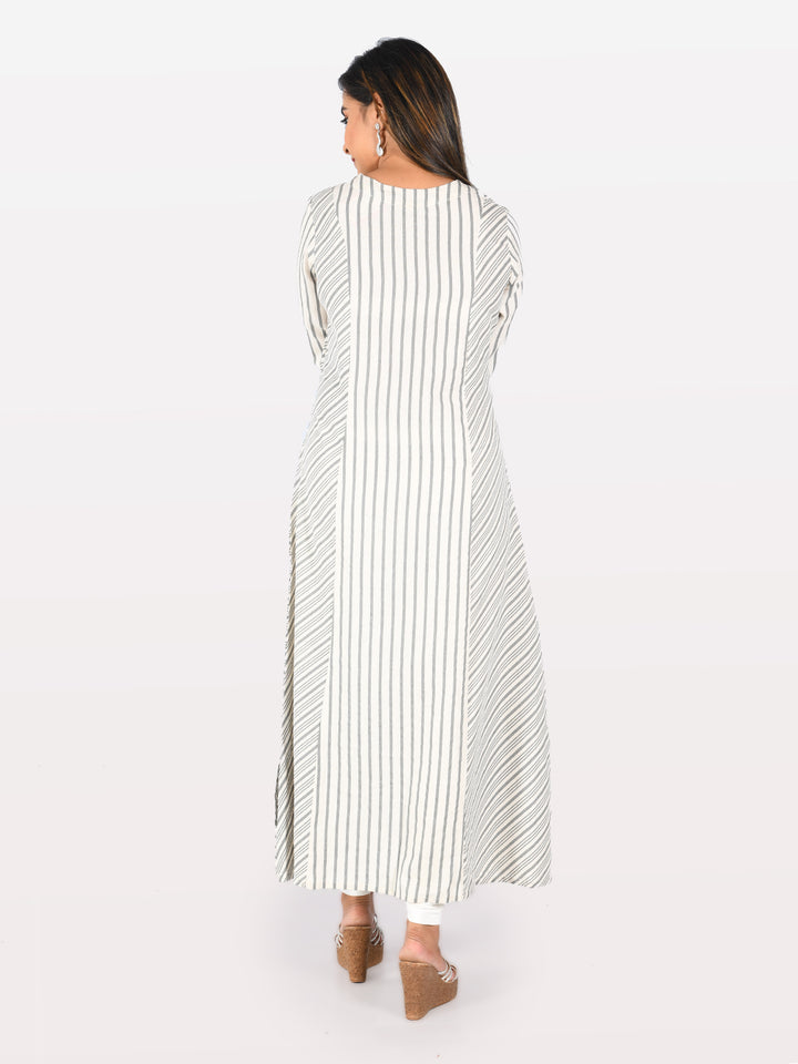 Neerus Grey Striped A Line Kurta