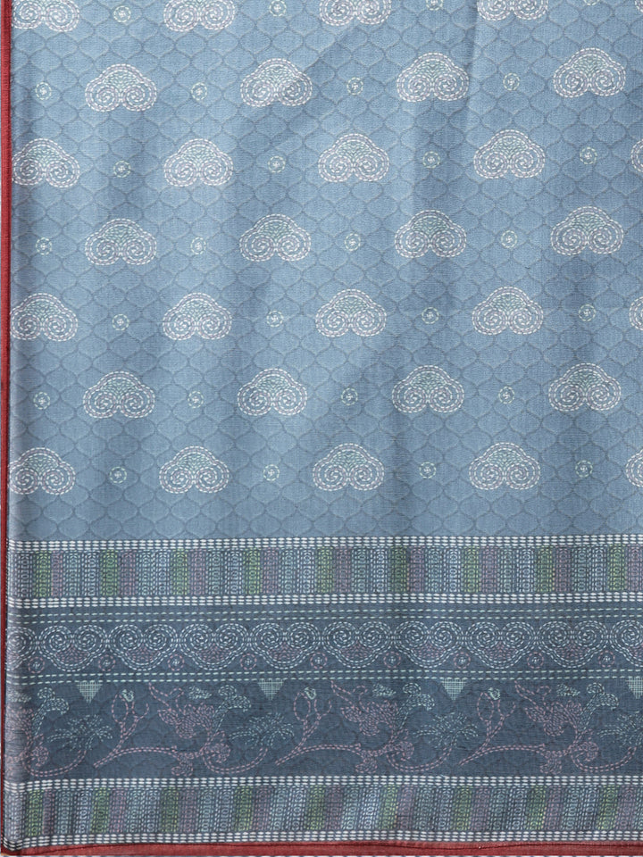 Neerus Grey Regular Knee Length Printed Kurta Solid Trousers With Dupatta