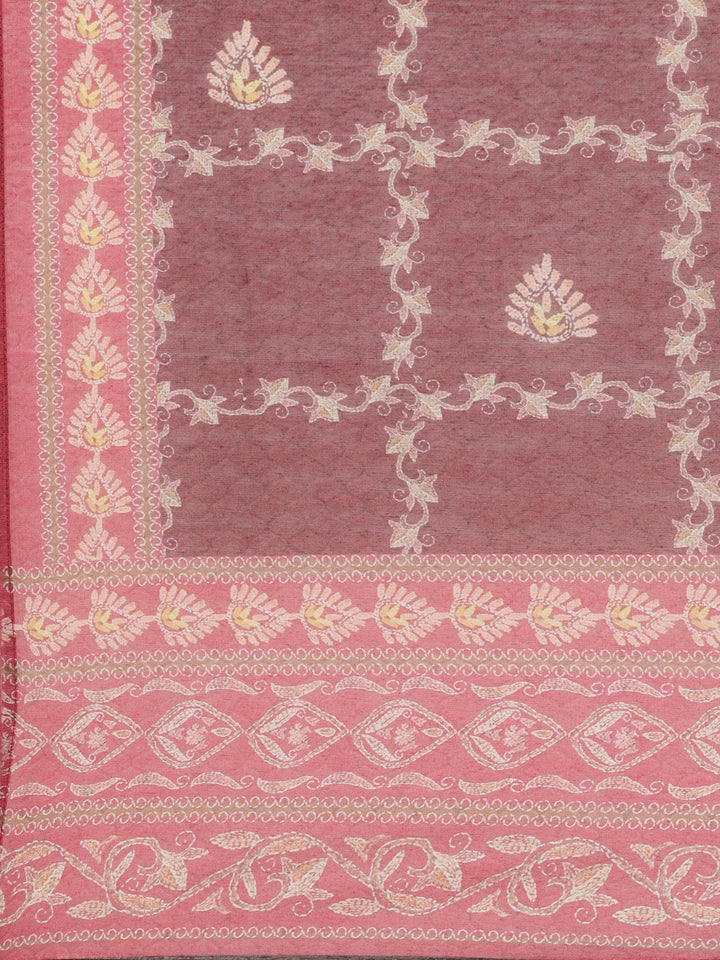 Neerus Red Regular Calf Length Printed Kurta Solid Trousers With Dupatta