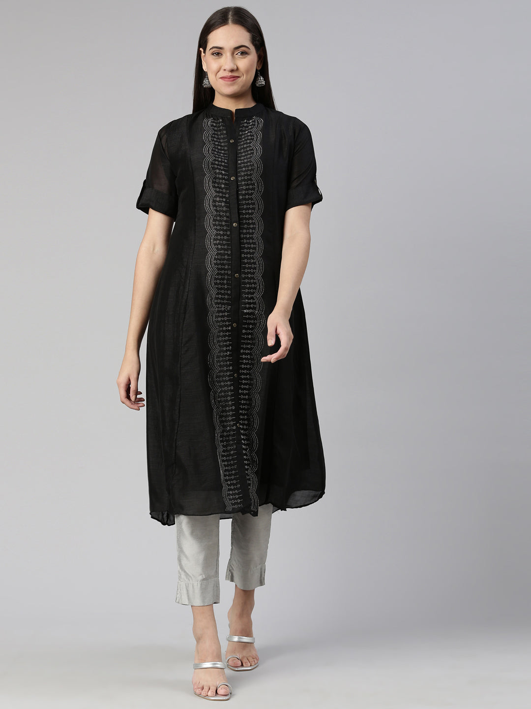 Neeru's Black Anarkali Flared Crepe Kurtas