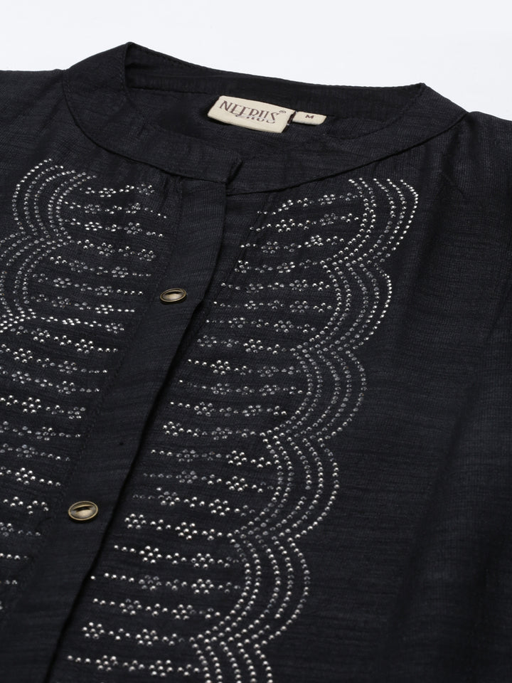 Neerus Black Anarkali Flared Crepe Kurtas