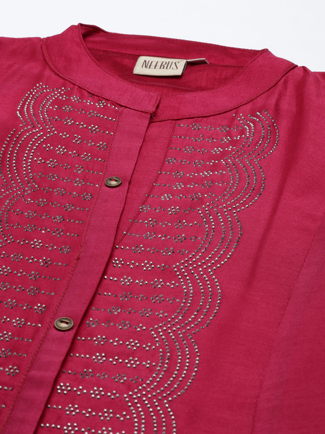 Neerus Pink crepe embellished anarkali kurta - detail view 3