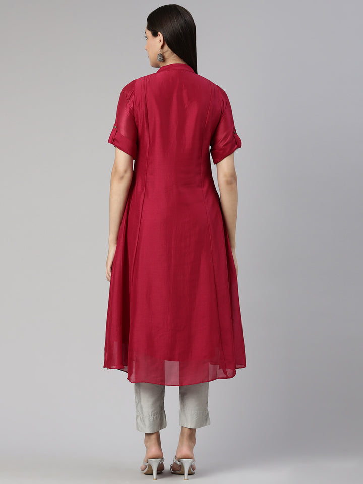 Neerus Pink crepe embellished anarkali kurta - side view