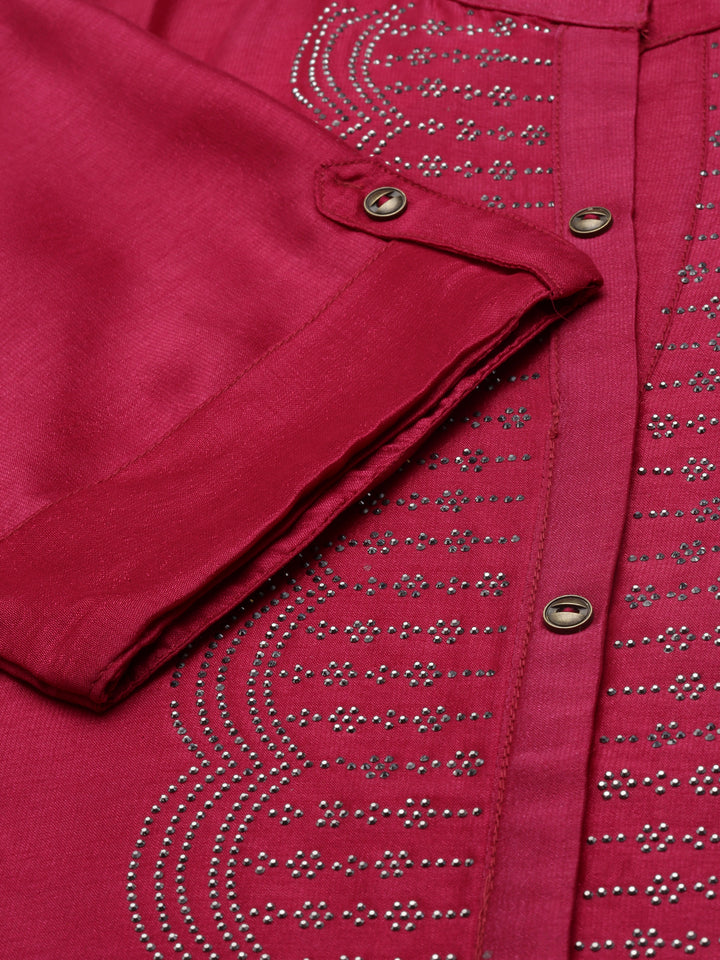Neerus Pink crepe embellished anarkali kurta - detail view 2