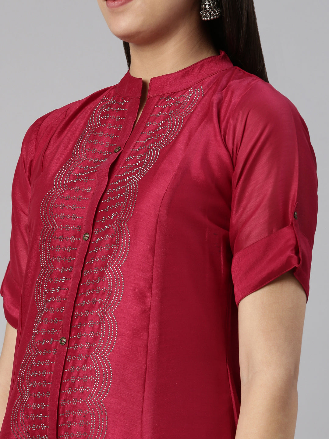 Neerus Pink crepe embellished anarkali kurta - detail view 1