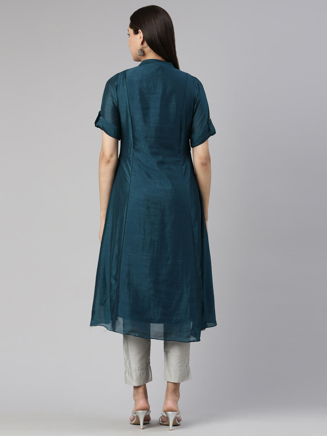 Neerus Peacock Anarkali Straight Crepe Kurtas