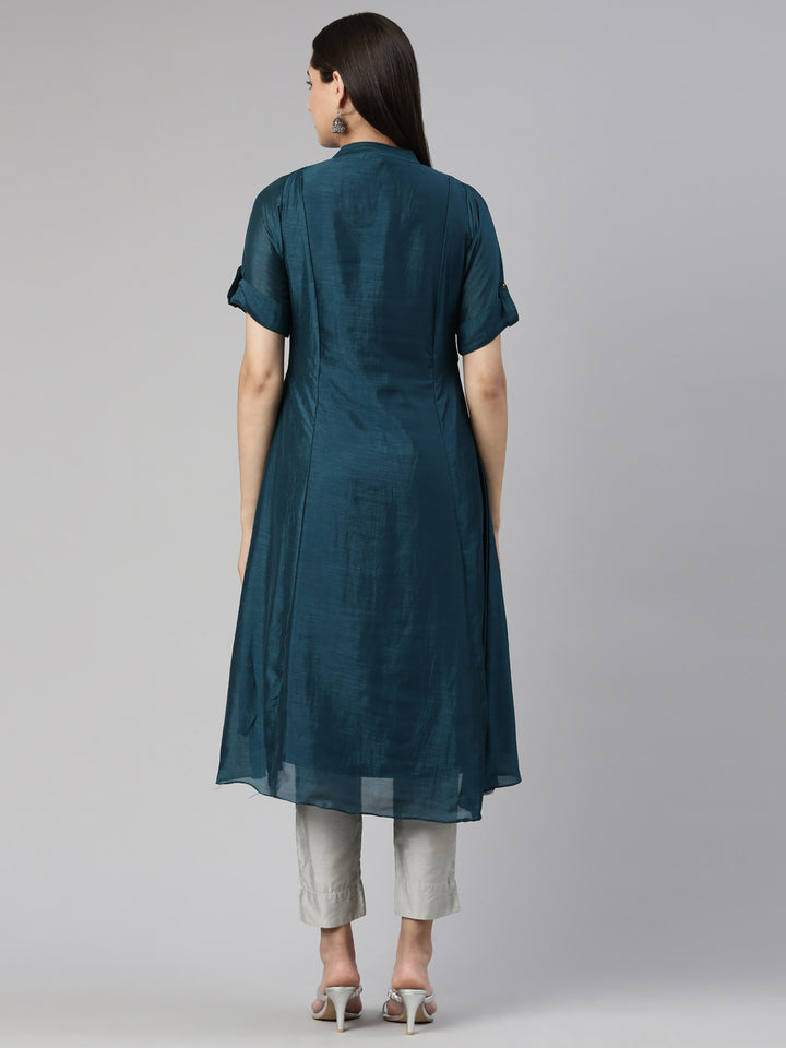 Neerus Peacock Anarkali Straight Crepe Kurtas