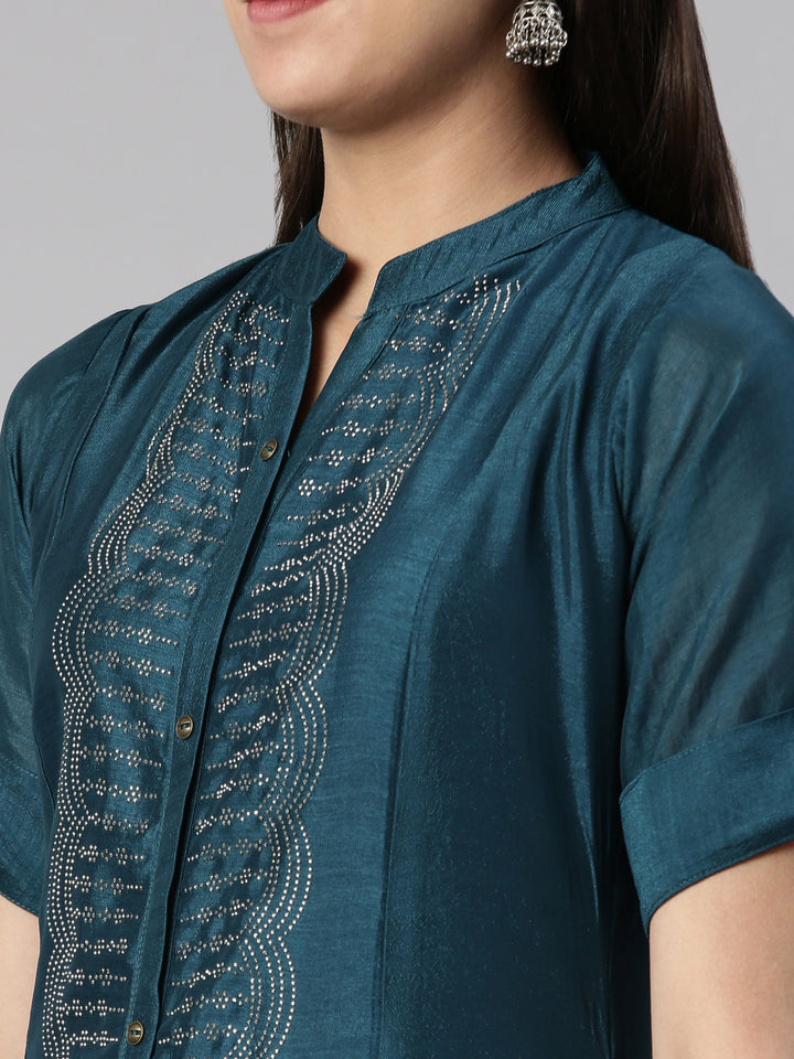 Neerus Peacock Anarkali Straight Crepe Kurtas