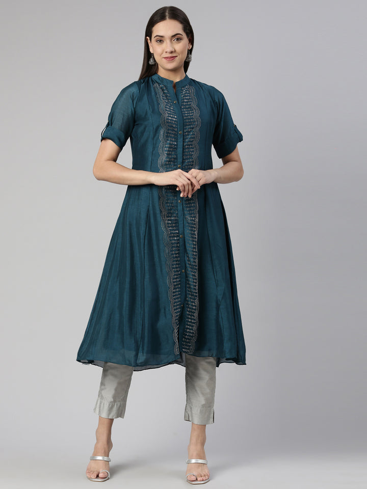 Neerus Peacock Anarkali Straight Crepe Kurtas