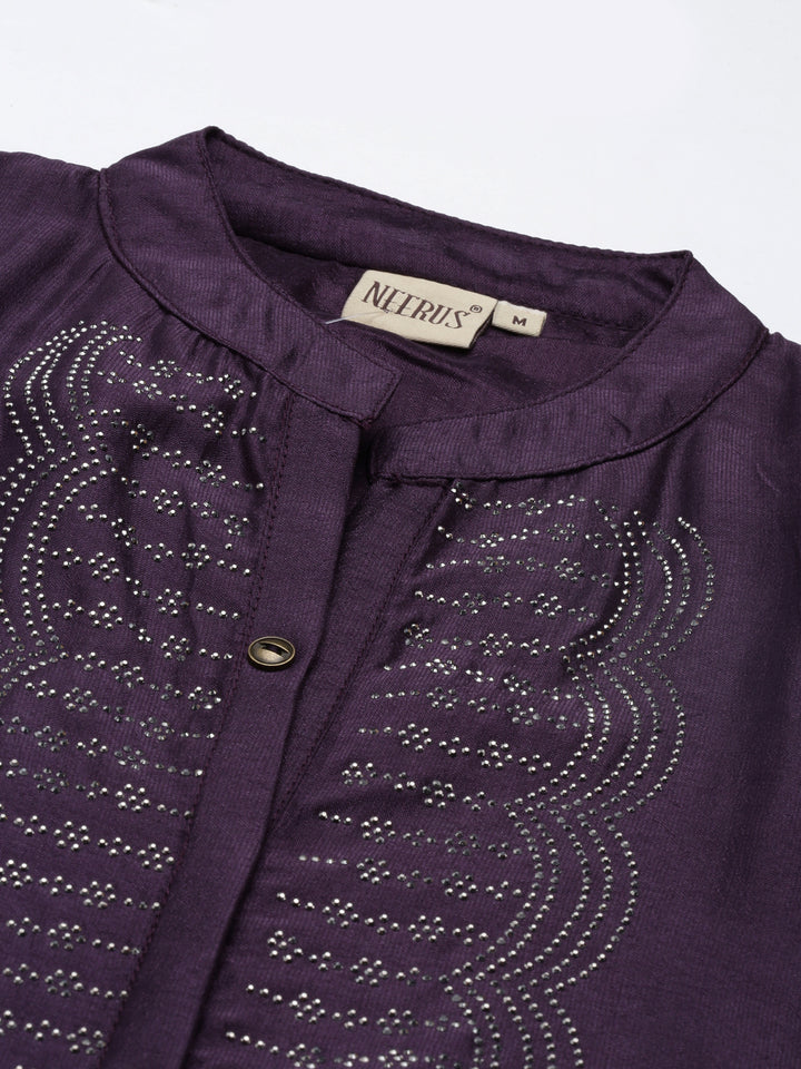 Neerus Purple crepe Anarkali kurti - detail view 3