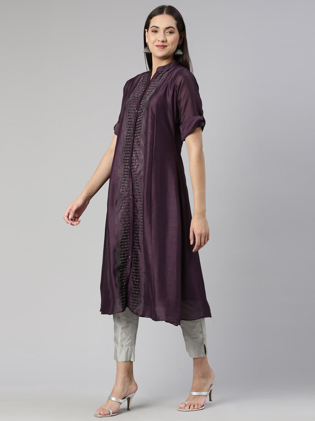 Neerus Purple crepe Anarkali kurti - back view