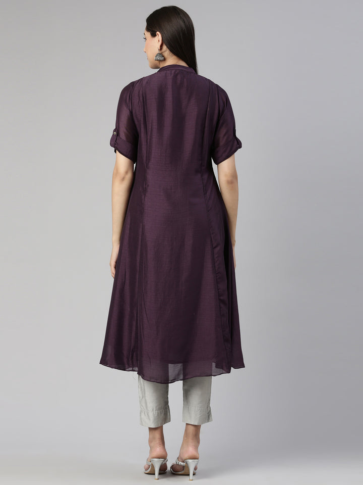Neerus Purple crepe Anarkali kurti - side view