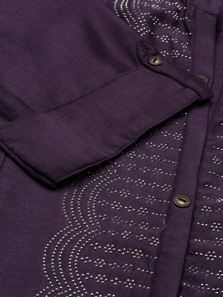 Neerus Purple crepe Anarkali kurti - detail view 2