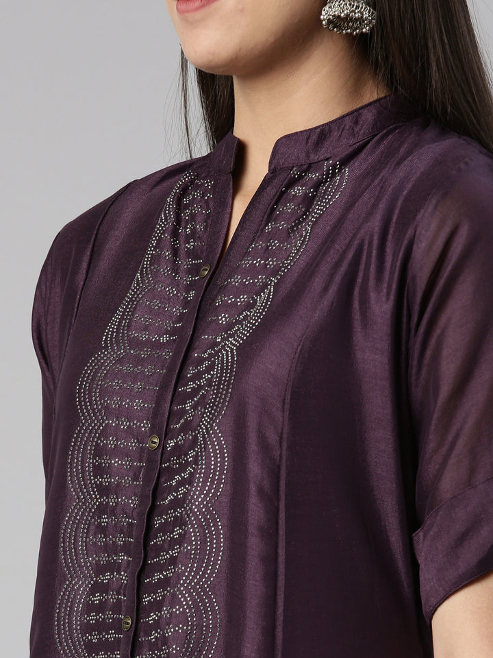 Neerus Purple crepe Anarkali kurti - detail view 1