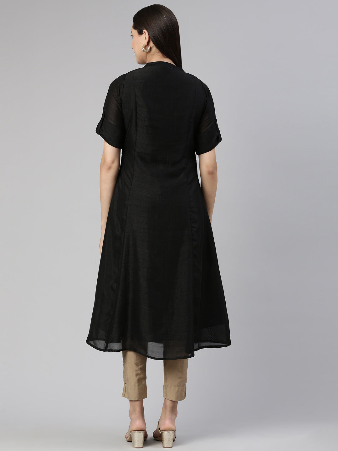 Neerus Black Anarkali Straight Crepe Kurtas