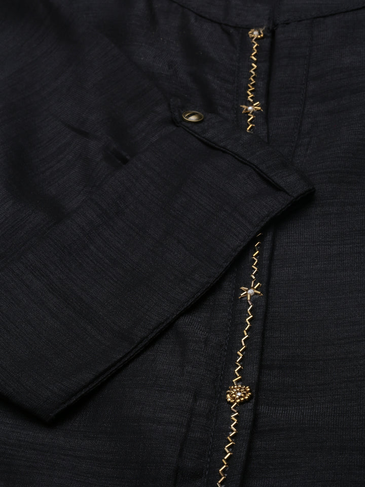 Neerus Black Anarkali Straight Crepe Kurtas