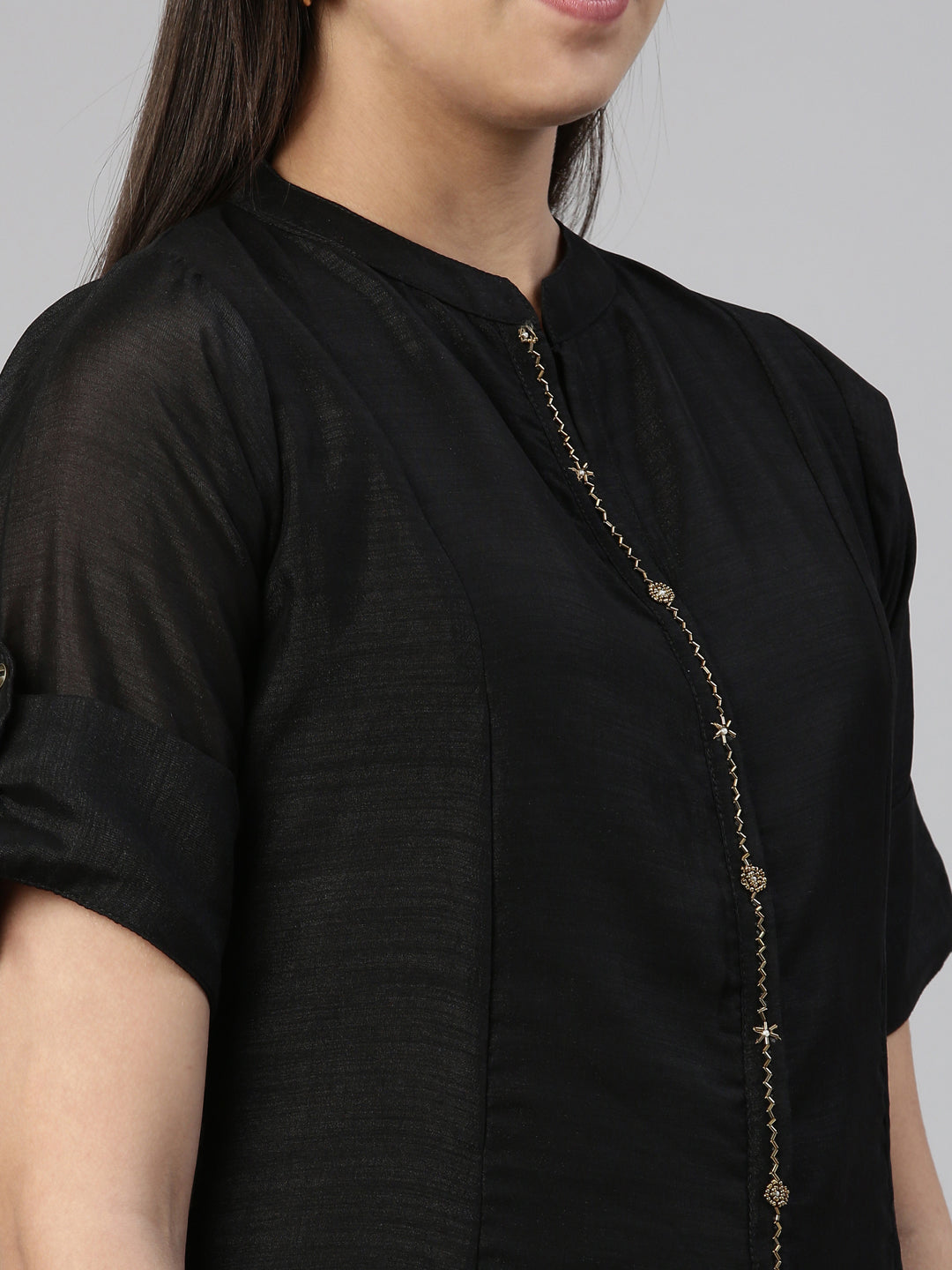 Neerus Black Anarkali Straight Crepe Kurtas