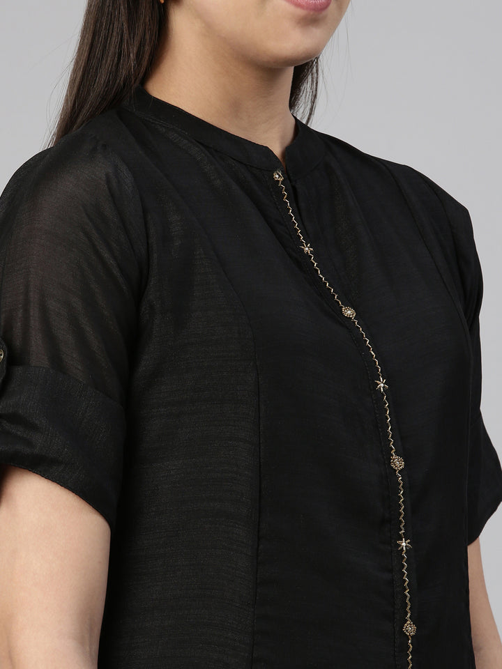 Neerus Black Anarkali Straight Crepe Kurtas