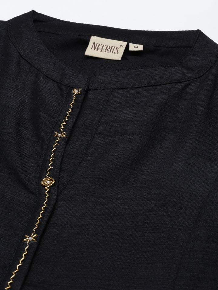 Neerus Black Anarkali Straight Crepe Kurtas