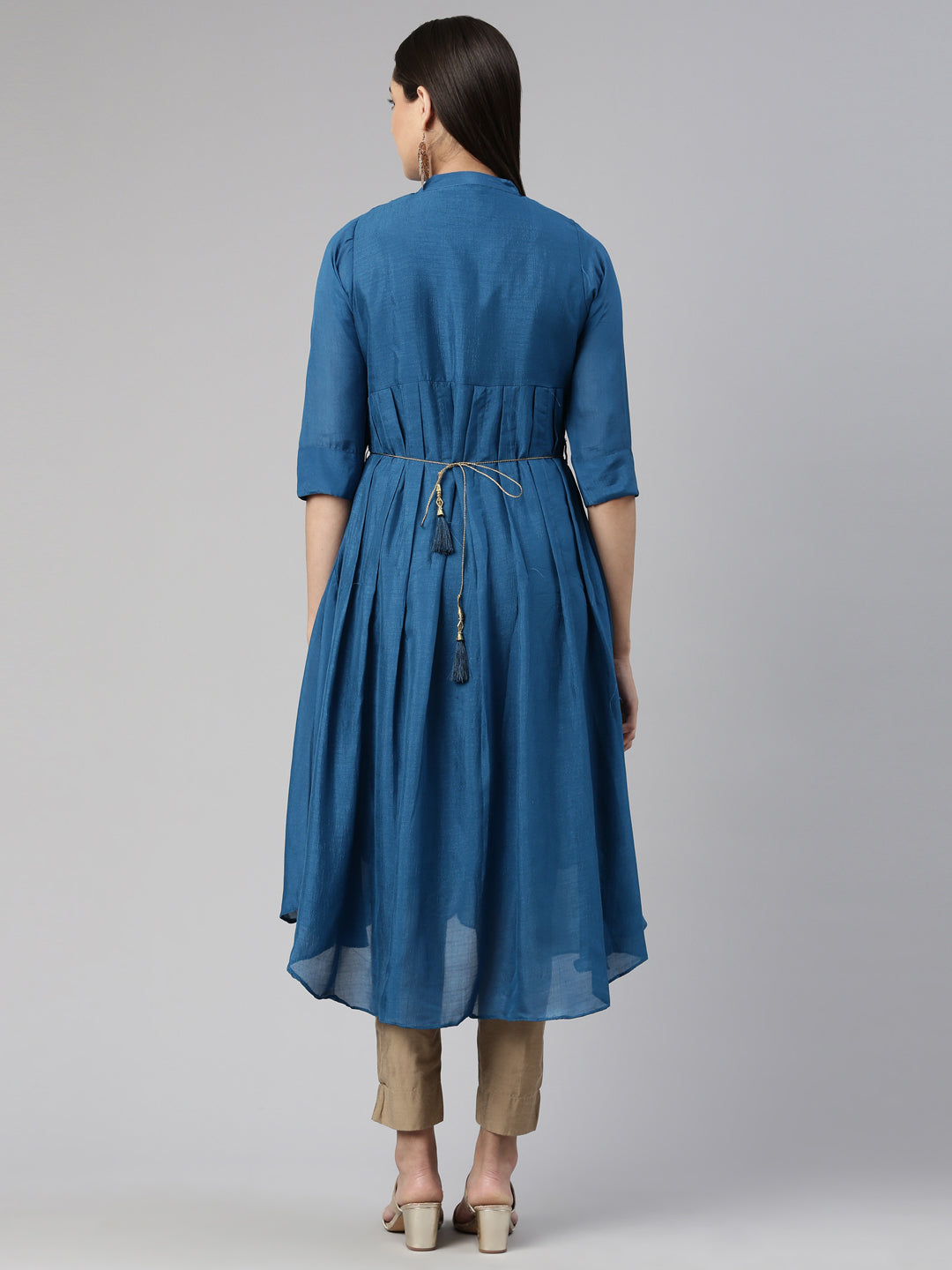 Neerus Peacock Anarkali Curved Blended Kurtas